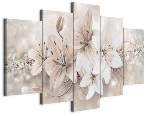 Cuadros B&D XXL - Cuadro en Lienzo Flores Lirios 200x100 cm Impresión de 5 Piezas Material no Tejido cuadros para dormitorios Impresión Artística decorativo de Pared cuadro grande b-A-0297-b-n
