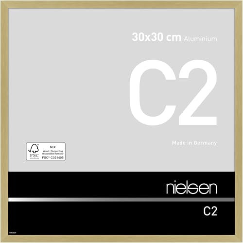 nielsen Bilderrahmen, 30 x 30 cm, Aluminium, Gold matt, Rahmen zum Aufhängen im Hoch- & Querformat, Echtglas, C2