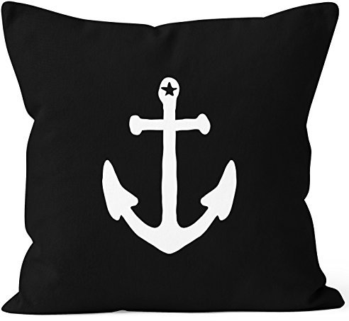 MoonWorks Kissenbezug Kissen-Hülle Deko-Kissen 40x40 Anker Anchor Stern Vintage Baumwolle schwarz 40cm x 40cm