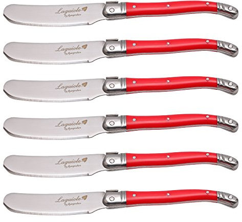 FlyingColors Laguiole Ensemble de Couteaux à Tartiner pour Beurre, Acier Inoxydable, Manche Rouge, 6 Pièces