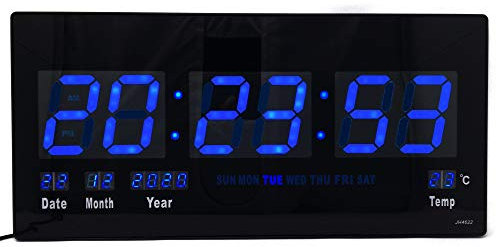 Starlet24 LED Wanduhr mit Datums- und Temperaturanzeige große LED-Anzeige 45x22cm (JH4622) Blau