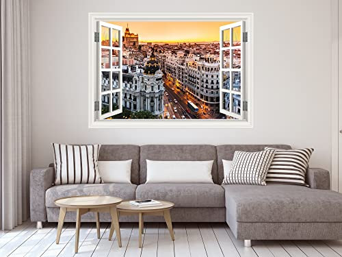 Oedim Vinyl-Fenster Madrid Sonnenuntergang | 150 x 105 cm | Aufkleber im Lieferumfang enthalten | Dekoration für Zimmer, selbstklebend, professionelles Design