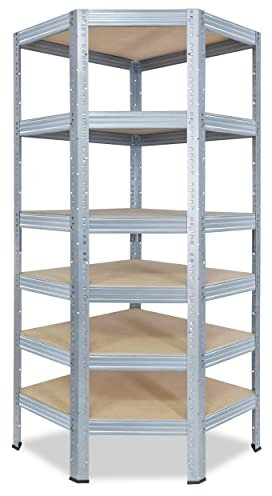 shelfplaza® 200x70x40cm PROFI Eckregal Schwerlast verzinkt/Metallregal Eckregal stehend 6 Böden je 166kg Tragkraft/Corner Shelf Schwerlastregal Ecke/Steckregal Schwerlastregal Eckregal