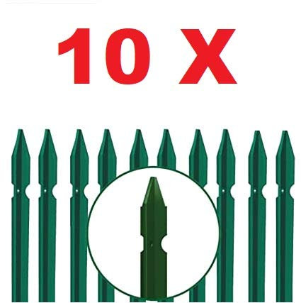 10 PZ Palo paletto in ferro a T 35x35x3,5 mm plastificato verde per rete recinzione metallica TUTTE LE MISURE - MADE IN ITALY … (H 200 cm)