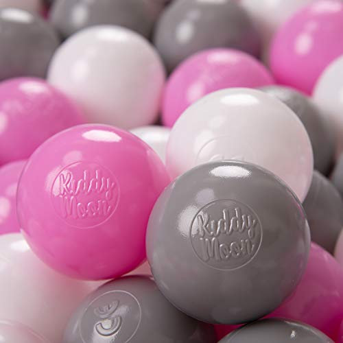 KiddyMoon 300 ∅ 6Cm Kinder Bälle Für Bällebad Spielbälle Baby Plastikbälle Made In EU, Grau/Weiß/Rosa