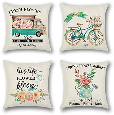 Artscope 4er-Set Dekorativ Kissenbezug 45 x 45 cm, Polyester Leinen Kissenbezüge Dekokissen Kissenhülle Set Kissen Fall für Sofa Auto Schlafzimmer Zuhause Dekor (Frühling Set D)