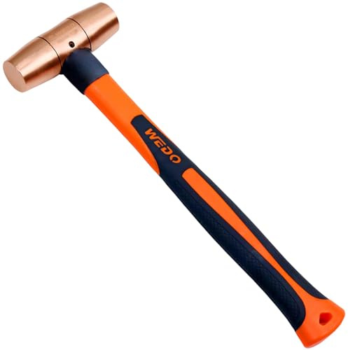 WEDO Rückschlagfreie Hämmer mit Holzgriff Schonhammer Hammerkopf aus Kupfer, 3lb, 400mm Länge