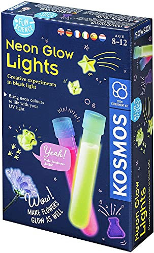 KOSMOS 616830 Fun Science Glow Lights, Neon-Leuchten, Kreative Experimente im Schwarzlicht, Experimentier Set für Kinder mit mehrsprachiger Anleitung (DE, EN, FR, IT, ES, NL)