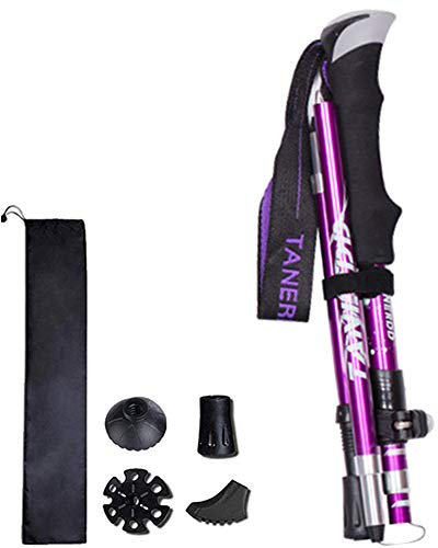 Wanderstöcke, Faltbare Trekkingstöck, Verstellbar Nordic Walking Stock, Teleskopstöcke für Männer und Frauen Gehen, Senioren-Trekking, Wandern (Lila 1 Stock)