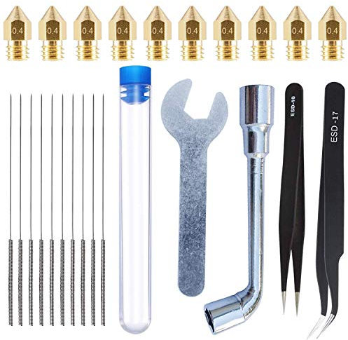 DollaTek 25Pcs Kit de herramientas de impresión 3d, boquilla 0,4 mm + aguja de limpieza + pinzas + llave para boquilla de impresora 3d mk8