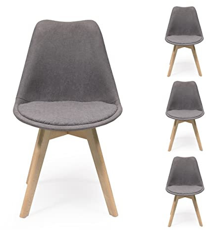 Homely | Pack de 4 Sillas de Comedor New Day Tela | Diseño Nórdico | Asiento de Tela Suave Pespunteado | Asiento Acolchado | Respaldo Ergonómico | Diseño Hexágono | Color Gris Claro