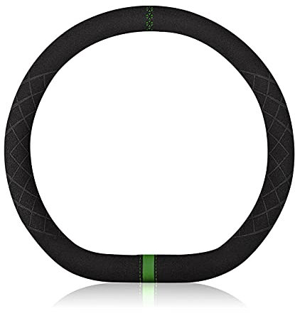 Ergocar D-Form Auto Lenkradbezug Rutschfester Auto Sport Lenkradschutz Mikrofaser Wildleder Winter Warm für D-Form Lenkrad Durchmesser 38cm (15 ) (Schwarz Grün)