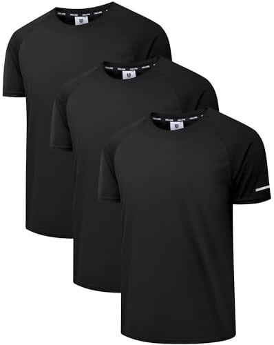 Holure Herren 3er Pack Sports Atmungsaktiv Schnelltrocknend Kurzarm T-Shirts Schwarz/Schwarz/Schwarz M