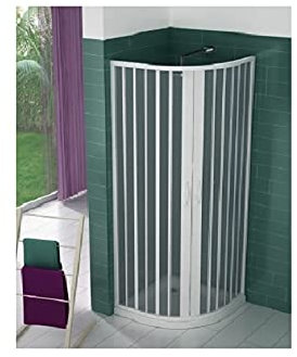 Box Doccia in PVC SEMICIRCOLARE - RETTANGOLARE 70 x 90 cm, Raggio 38 cm, H 185 cm mod. GIOIA, Bianco, cabina doccia con apertura centrale con due ante a soffietto, riducibile