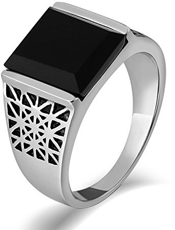 KnSam Herren Ring, Ring Edelstahl Herren Kreuz Rechteck Aus Edelstahl Siegelring Für Herren Männer Mit Zirkonia Silber Ring Mit Kostenlos Gravur