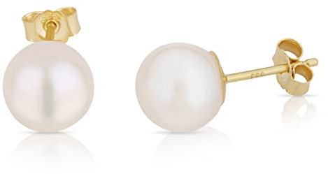 NKlaus Paar 8,5mm echte Süßwasserperle Ohrstecker 333 Gelb Gold 8 Karat Bouton Perlenohrringe 13149