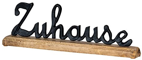 levandeo Schriftzug Zuhause L40cm Metall Schwarz Mango Holz Deko Aufsteller Tischdeko Wohndekoration