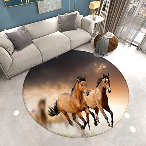 Runder Teppich 3D Tier Pferd Drucken Moderner Wohnzimmer Dekor Flanell Rug Schlafzimmer Küche Esszimmer Badezimmer rutschfeste Matte Spielstuhlmatte Krabbeldecke Für Kinder (Farbe 5,160cm)