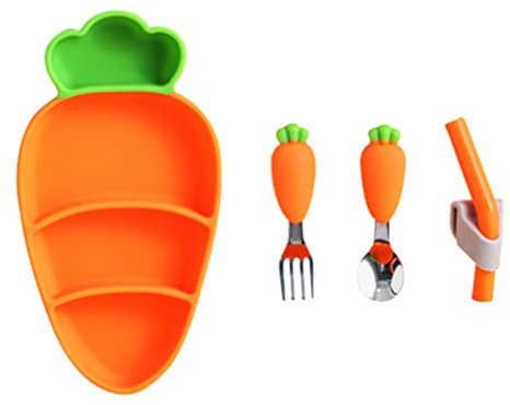 Toddmomy Ergonomic Carrot Design Boys and Girls Plate Bowl Set Baby Supplies Suction Plate
