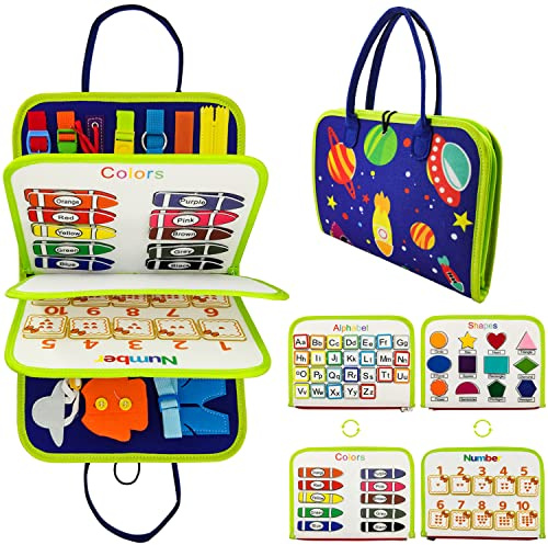 Goujfol Activity Board Montessori Spielzeug, Busy Board für Kinder, Schuhe Binden Lernen Kleinkinder Motorikbrett, Lernen Feinmotorik Brett und Grundleben Kleidungsfähigkeiten Baby (5 Seiten)