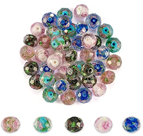 WEWAYSMILE 50 Piezas 5 Colores Cuentas Redondas de Cristal Craquelado, Cristal de Murano Redondas, con Caja de Almacenamiento, para Collar Pulsera Fabricación de Joyas Manualidades