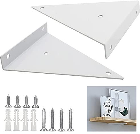 2 Stück Schwebende Regalhalterungen, Regalhalterung Dreieck Weiß, Dreieck Wandhalterungen, Wandhalterung Regal, mit Schrauben, für Wohnzimmer, Küche, Stabil Tragfähigkeit, 13 x 14cm (Weiß)