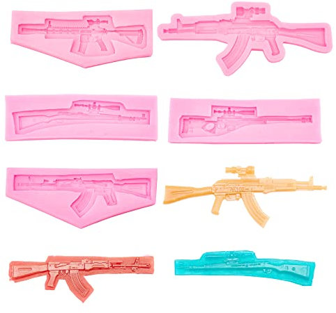 GORGECRAFT 5 Größe 5 Stück Maschinengewehr-Silikon-Formen Pistolen-Fondant-Formen Pralinen-Formen Für Die Herstellung von Kuchen Basteln Schmuckherstellung (Hot Pink)
