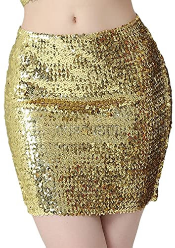 Frauen Paillettenröcke, Funkle dehnbare Bodycon Glitzer Röcke, Glänzender kurzer Hip Wrap Rock Minirock für Party Cocktail Kleid Performance Kostüm