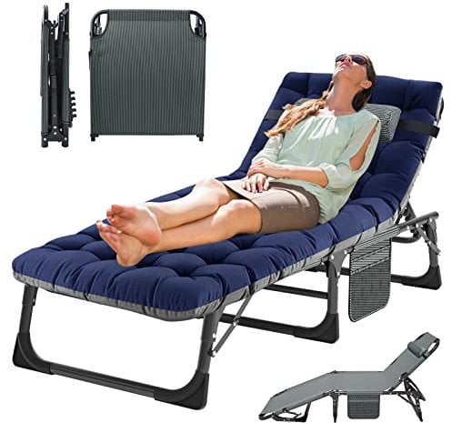 MOPHOTO Klappbett 5 Positionen Klappbarer Loungesessel Campingbett für Erwachsene Klappbett für Indoor Outdoor Reisen Camp Urlaub(Blau)