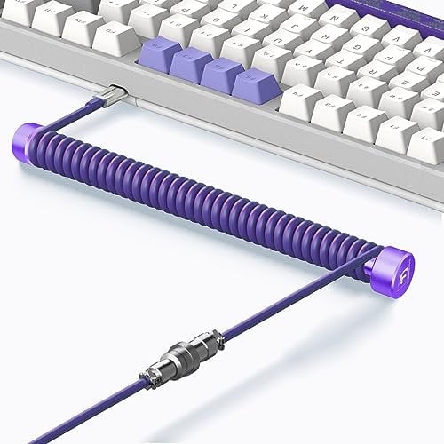 MAMBASNAKE Custom Spiral Tastaturkabel und Aviator Cable Winder Set – Aviator Cable Fixed Rod Metall Gewichtsstange + Spiral USB-C-Kabel mit Abnehmbar Luftfahrtstecker von Gaming-Tastaturen – Lila