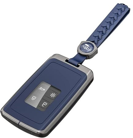 Coque en zinc Aolly pour clé de voiture Renault à 4 boutons, étui pour carte à puce sans clé, compatible avec Clio/Megane/Kadjar/Captur/Dacia Duster, accessoirisé avec porte-clés – Bleu