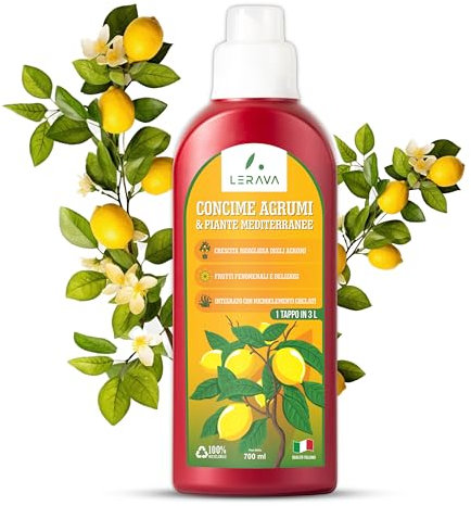 LERAVA® concime per agrumi liquido – 2 x 700ml con tappo dosatore - concime agrumi per una crescita rigogliosa con frutti sani e succosi - con microelementi chelati - concime limoni “Made in Italy”