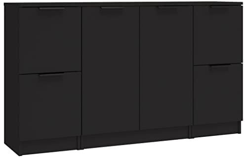 vidaXL Buffet 3 pcs, Meubles de Rangement avec Porte, Armoires de Rangement, Buffets de Salon Salle de Séjour, Moderne, Noir Bois d'Ingénierie