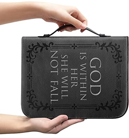 PCSJRKG Bibeltasche mit Vers für Frauen und Mädchen, PU-Leder, Bibeltragetasche, Kinder-Schrift-Tasche, Bibel-Schutzhülle mit Stiftfächern und Tasche (God is Within Her She Will Not Fall)