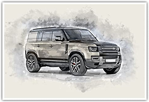 CanvasArts Watercolor Sketch Aquarell - Poster - Auto Artwork Modern Art Wandbild SUV Geländewagen kompatibel zu Landrover Defender (100 x 70 cm, Poster, Landrover Defender)