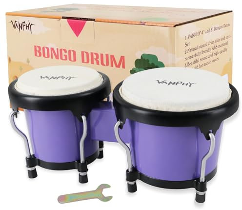 VANPHY Bongo-Trommel, 10,2 cm und 12,7 cm, Set für Kinder, Erwachsene, Anfänger, Percussion-Bongos, Trommel mit Stimmschlüssel, Dunkelviolett