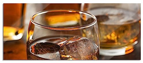 Pixxprint Glasbild Panorama, Wandbild aus Echtglas, Goldgelber Whiskey, 100x40 cm, inkl. Aufhängung und Abstandshalter