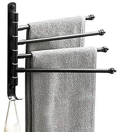 Porte-Serviettes d'extérieur, sans poinçon, Porte-Serviettes en Acier Inoxydable, Porte-Serviettes pivotant en Aluminium, Porte-Serviettes Mural à 4 Bras pour Piscine, Bain à remous, Spa, Noir ma