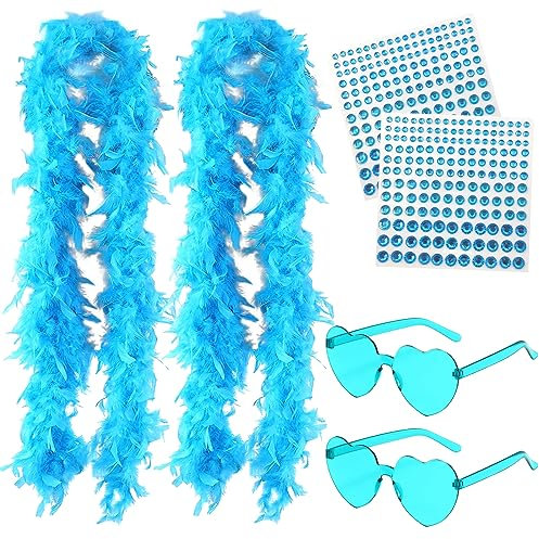 BDSHUNBF 4 Stück Federboa, Feder Boa, Kostüm-Accessoire, mit Herzförmigen Randlosen Sonnenbrillen, für Cosplay, Halloween, Weihnachten, Kostüm Karneval, Kostümparty, für Mädchen