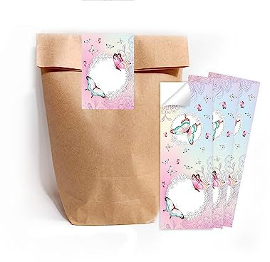 12 Geschenktüten + 12 selbstklebende Aufkleber/Sticker A7 Verpackung Schmetterling Blumen Mitgebsel Mitbringsel Gastgeschenk Geburtstag Fest Motto-Party Kindergarten Mädchen Jungen Teens Schule