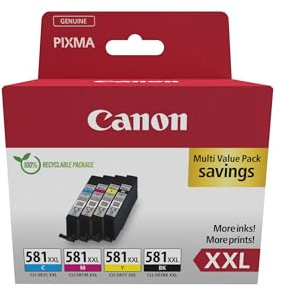 Canon Tintenpatronen - CLI-581 C M Y BK Original XXL Druckerpatronen mit hoher Reichweite 4er Pack (1 x XXL Schwarz, 1 x Cyan, 1 x Magenta, 1 x Gelb)