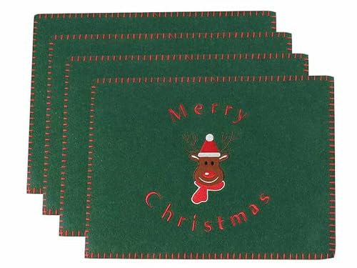 KAMACA 4er Set Tischsets/Platzsets Platzmatten Rentier aus Filz abwaschbar & rutschfest Eyecatcher für Winter Advent Weihnachten Größe 30x40 cm (4er Set Filz Rentier GRÜN)