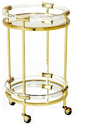Runder Barwagen, Küchen-Servierwagen, Rollwagen mit Rädern, Couchtisch, Kleiner Sofa-Beistelltisch, Multifunktions-Aufbewahrungsregal, 18 x 29 Zoll, Gold