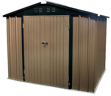 Panana 8 x 6ft Metal Sheds Tool Storage House Metal Garden Apex Roof Storage Box House Doors open on 8FT side (GSGD12GN)