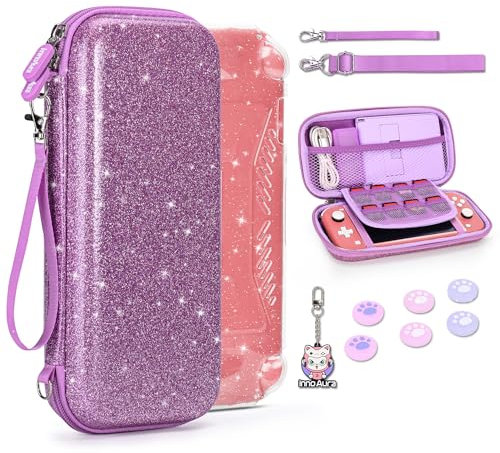 Switch Lite Tasche Mädchen, innoAura Switch Lite Zubehörset mit Modischer Switch Lite Tragetasche, Switch Lite Bildschirmschutz, Switch Lite Hülle, Switch Spiele Aufbewahrung (Pailletten Lila)