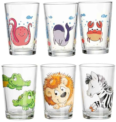 Ritzenhoff & Breker Juego de 6 vasos infantiles con diseño de animales y animales de 205 ml, aptos para lavavajillas