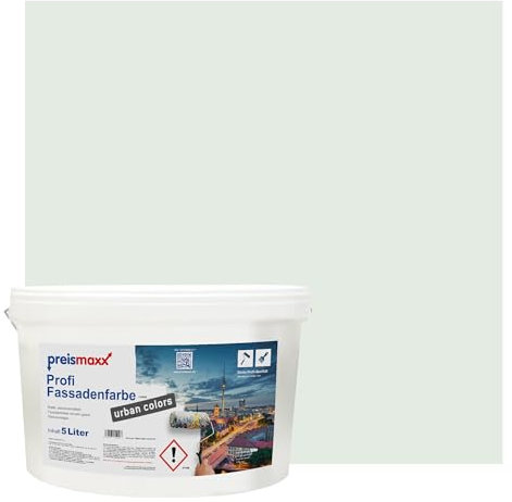 Preismaxx Profi Fassadenfarbe urban colors, bunte Außenfarbe, grün, weißgrün, white-green 5L, matte, wasserabweisende Aussen-Dispersion, hohe Wasserdampfdurchlässigkeit