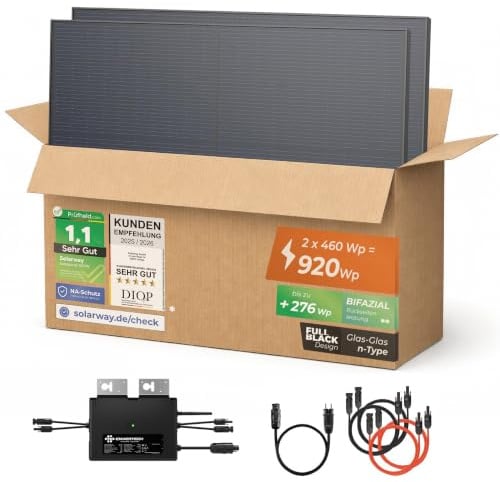 Solarway® 920W Balkonkraftwerk 800W komplett Steckdose - neuester 800 Watt Wechselrichter - Solaranlage Komplettset - 460W bifaziale Solarmodule & Envertech & Zubehör