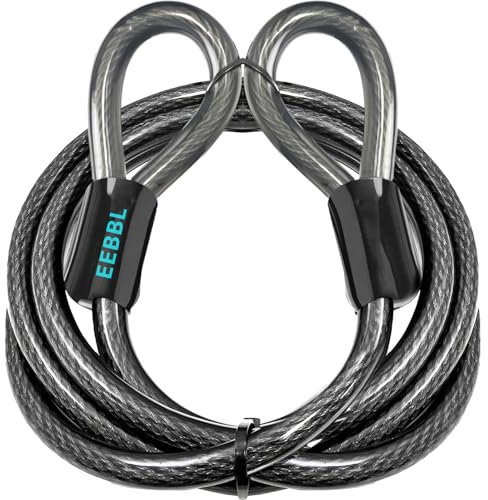 Schlaufenkabel 4.6m x 12 mm, Stahlseil mit Kunststoff ummantelt, Kabelschloss zum Schutz deines Fahrrad, Sicherung für Fahrrad/Motorrad/Ebike(15FT)
