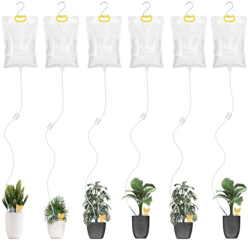 Flintronic 6PCS Plant Watering Devices, Plant Automatic Drip Bag, Plant Drip Irrigation Kit, Suitable for Indoor Outdoor Potted Plant, 3.5 L, with Sticky Insect Board*6 + Hook*6